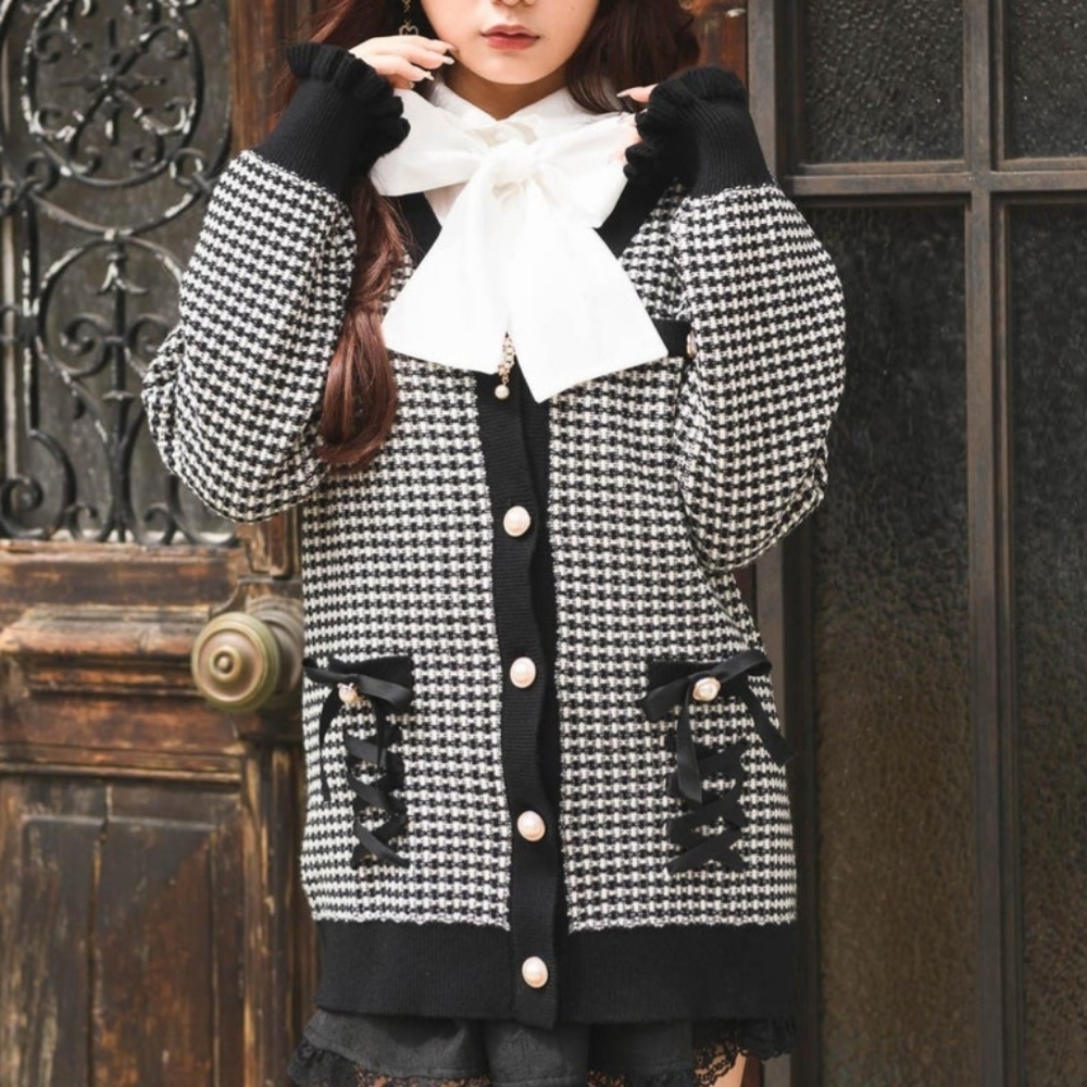 ROJITA - Tweed-style Knit Long Cardigan